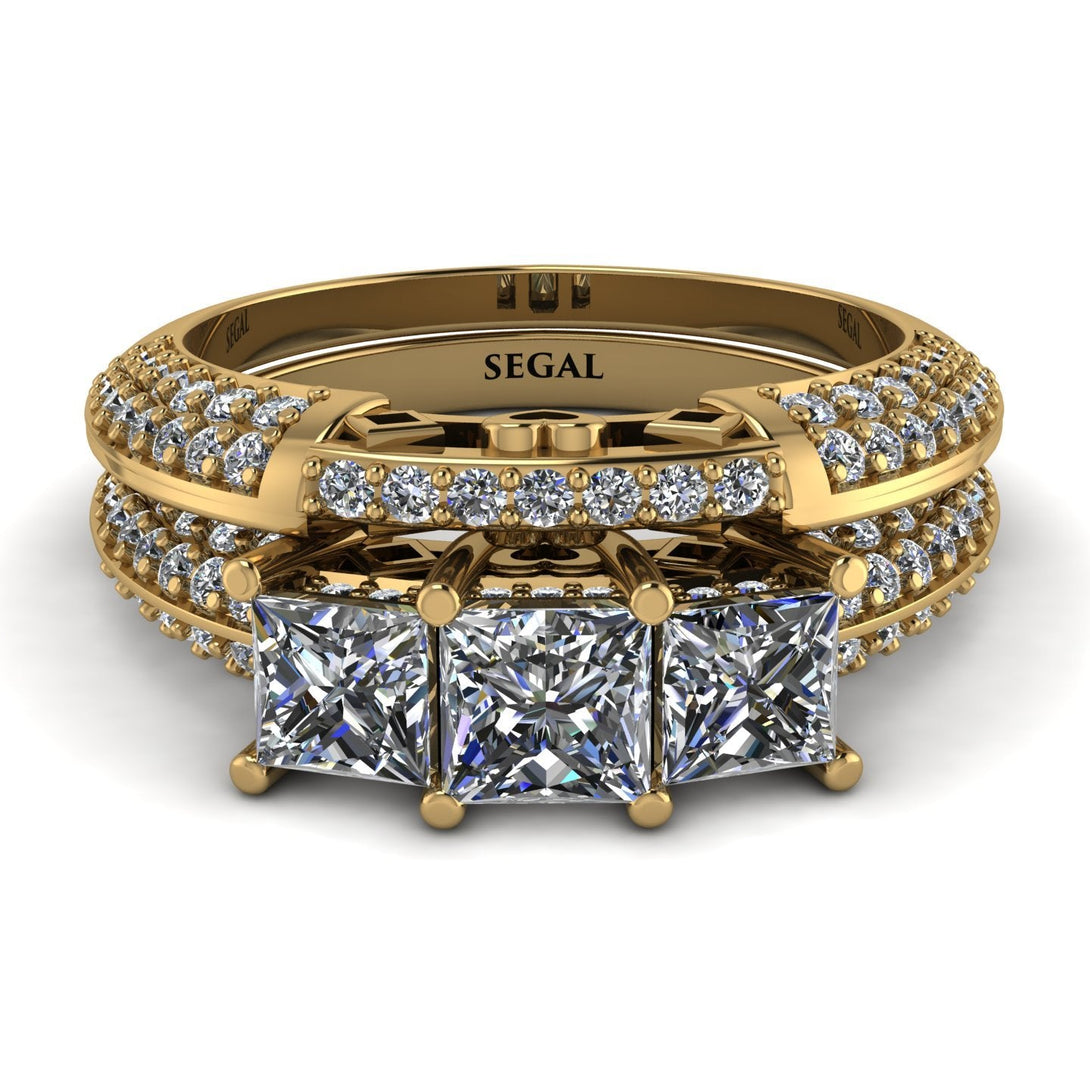 3 Stones Princess diamond Bridal Set - Rebecca No. 1