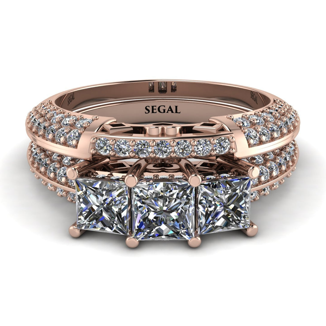 3 Stones Princess diamond Bridal Set - Rebecca No. 2
