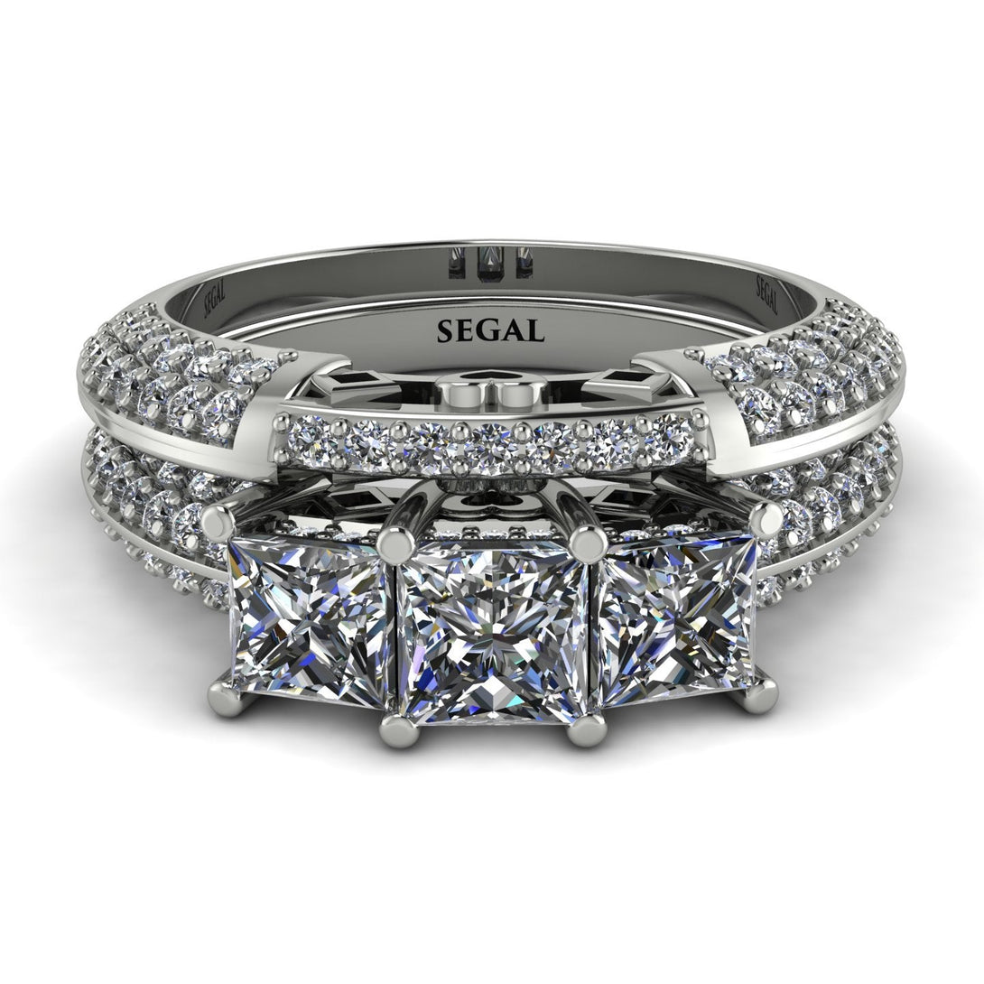 3 Stones Princess diamond Bridal Set - Rebecca No. 3