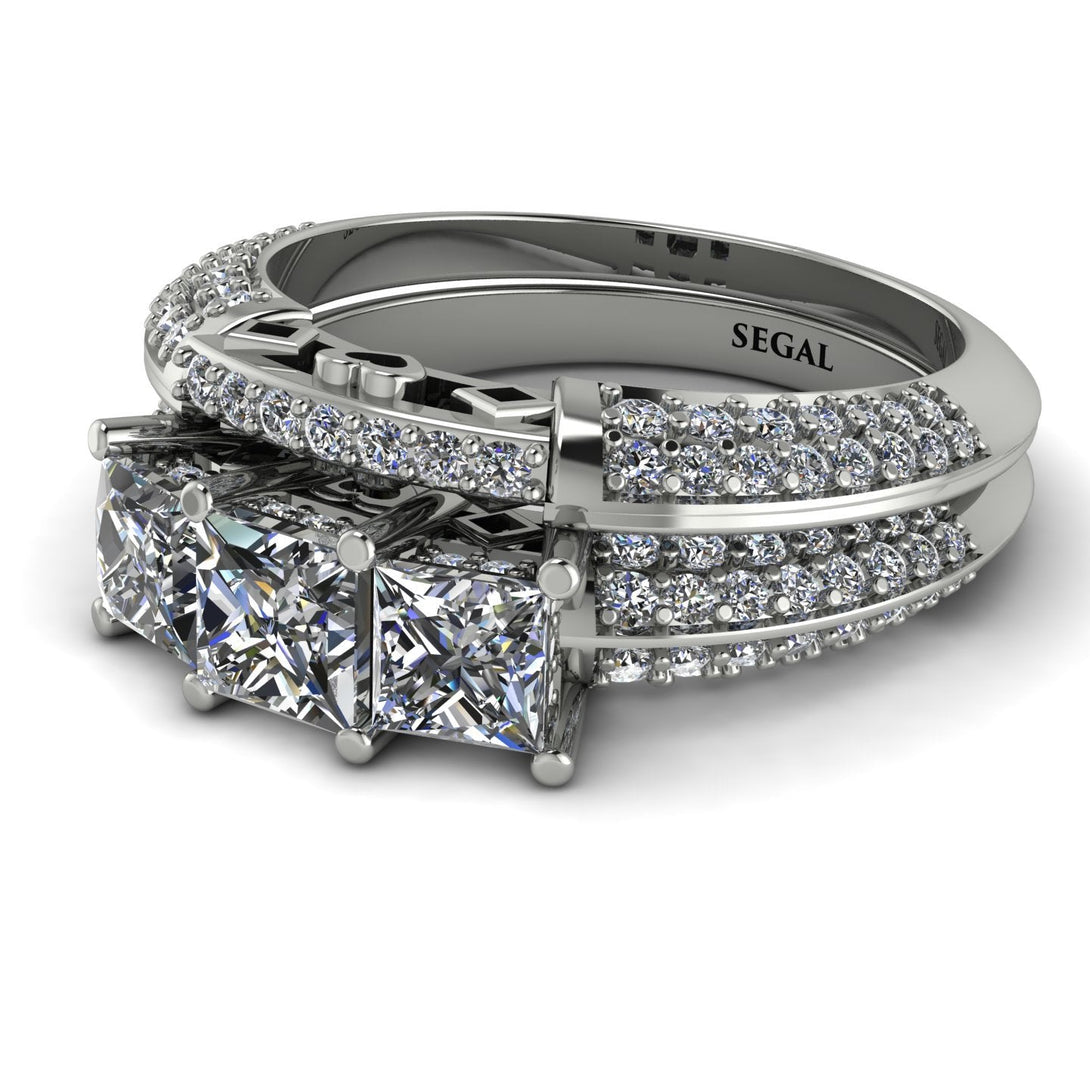 3 Stones Princess diamond Bridal Set - Rebecca No. 3