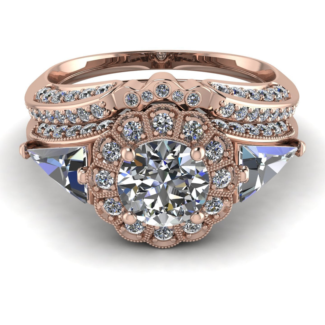 Vintage Hidden Halo diamond Bridal Set - Ana No. 2