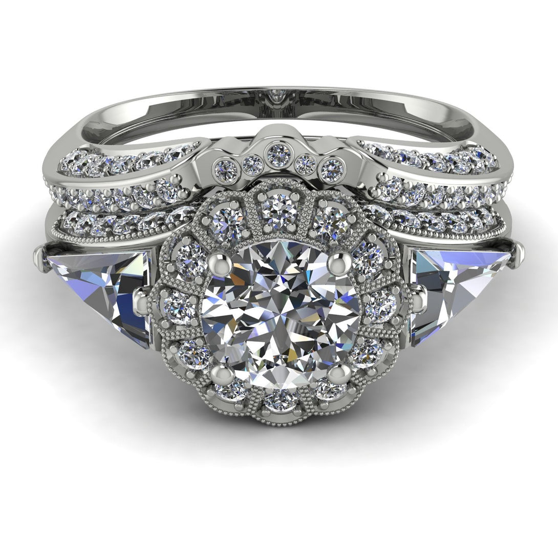 Vintage Hidden Halo diamond Bridal Set - Ana No. 3