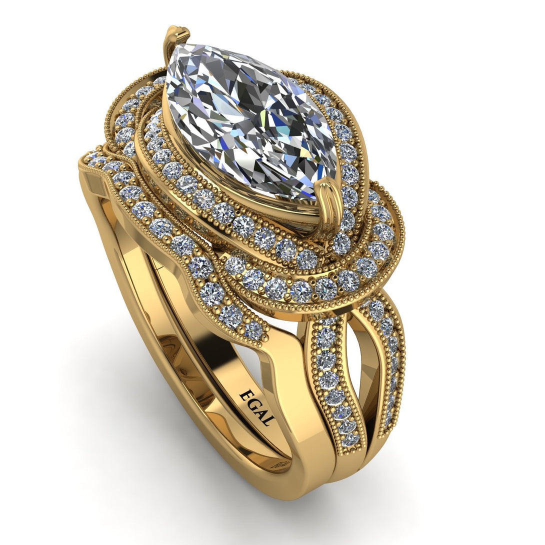 Milgrain Marquise diamond Bridal Set - Marley No. 1