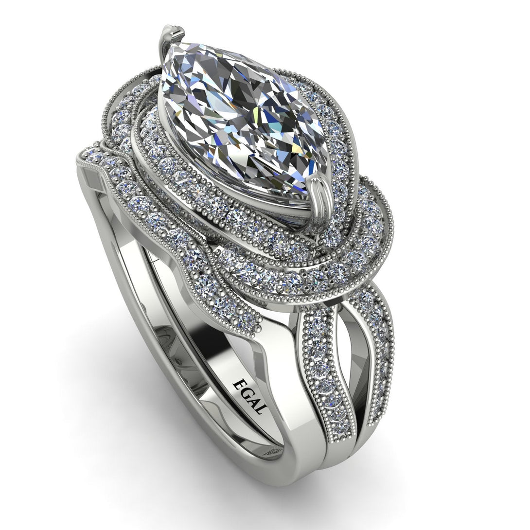 Milgrain Marquise diamond Bridal Set - Marley No. 3