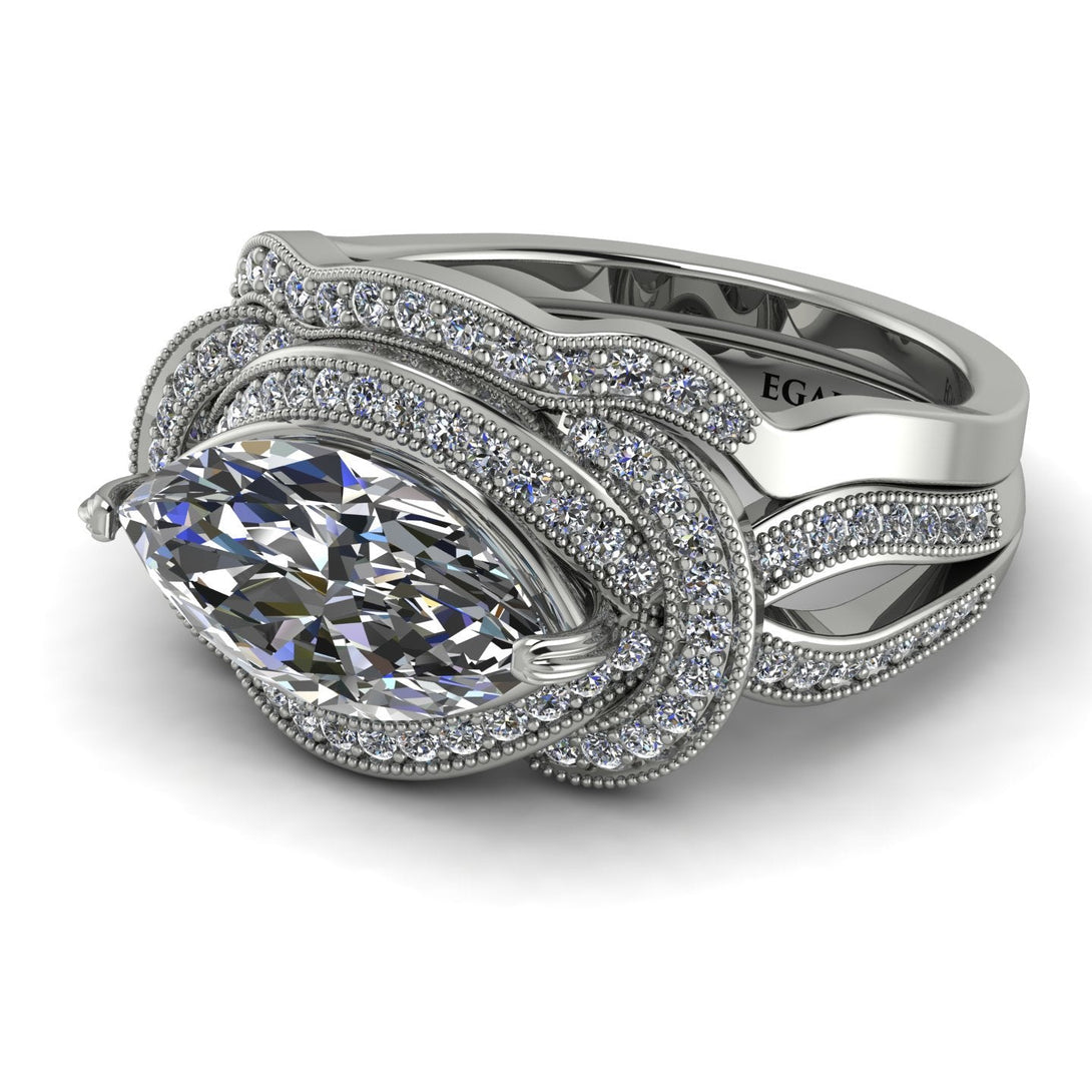 Milgrain Marquise diamond Bridal Set - Marley No. 3