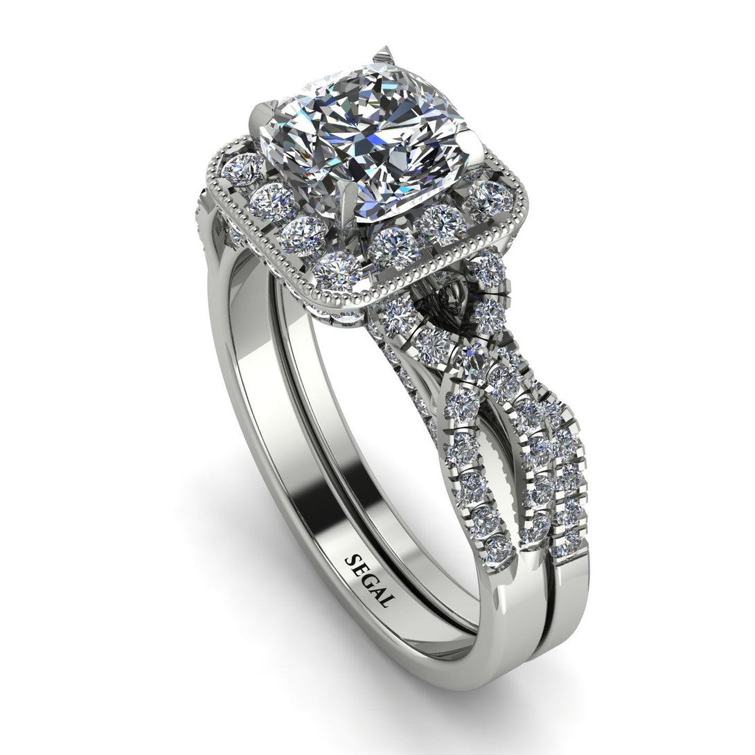 Cushion Cut diamond Milgrain Bridal Set - Adelyn No. 3