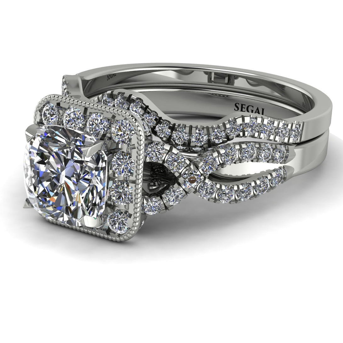 Cushion Cut diamond Milgrain Bridal Set - Adelyn No. 3