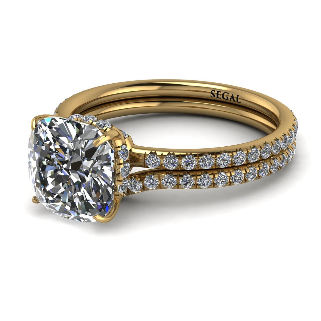 Cushion Cut diamond Hidden Halo Bridal Set - Alivia No. 1