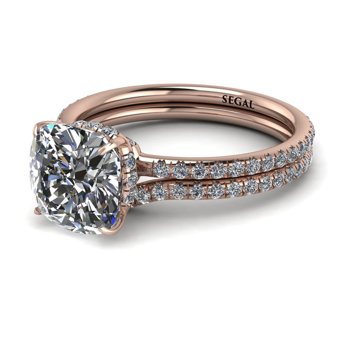 Cushion Cut diamond Hidden Halo Bridal Set - Alivia No. 2