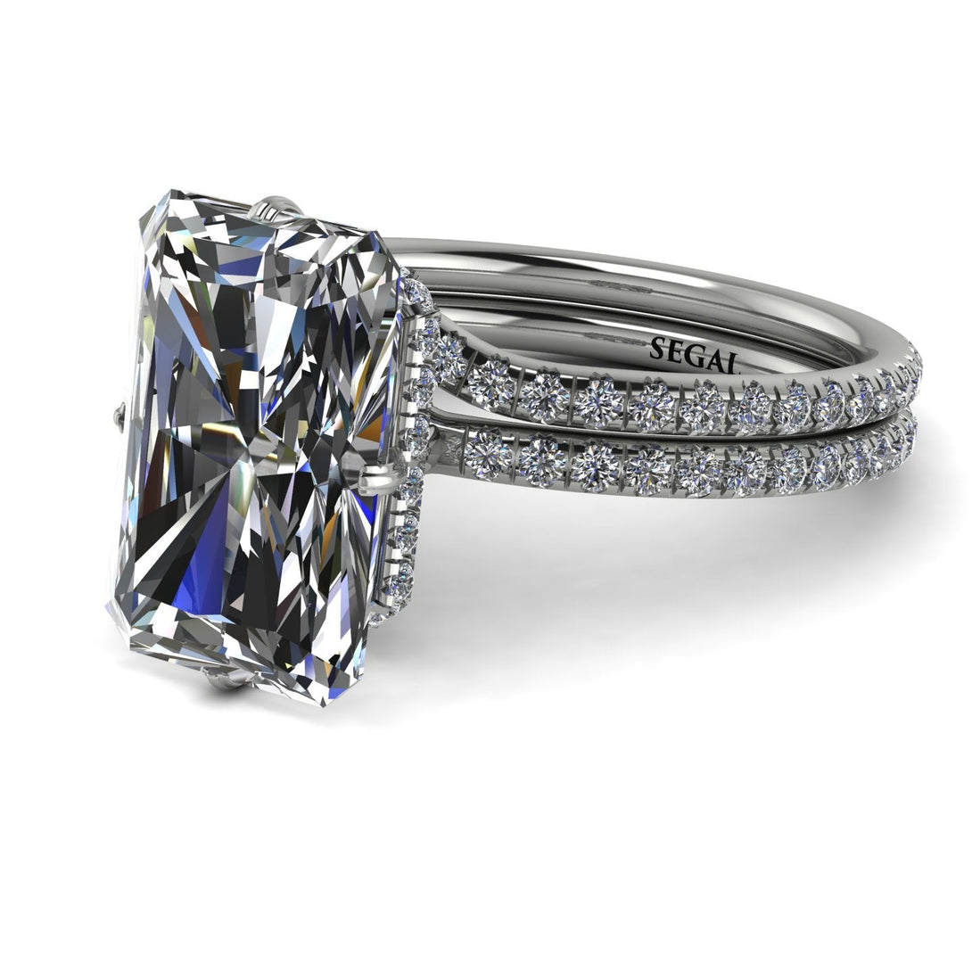 Hidden Halo Emerald Cut diamond Bridal Set - Vanessa No. 3