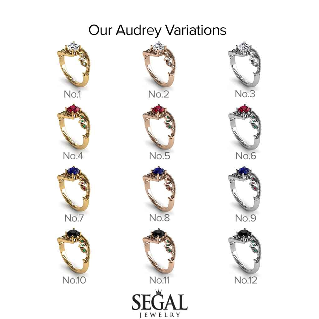 Semi Mount Leaf Relief Diamond Ring - 18k white gold Flower Engagement Ring - Audrey no. 30