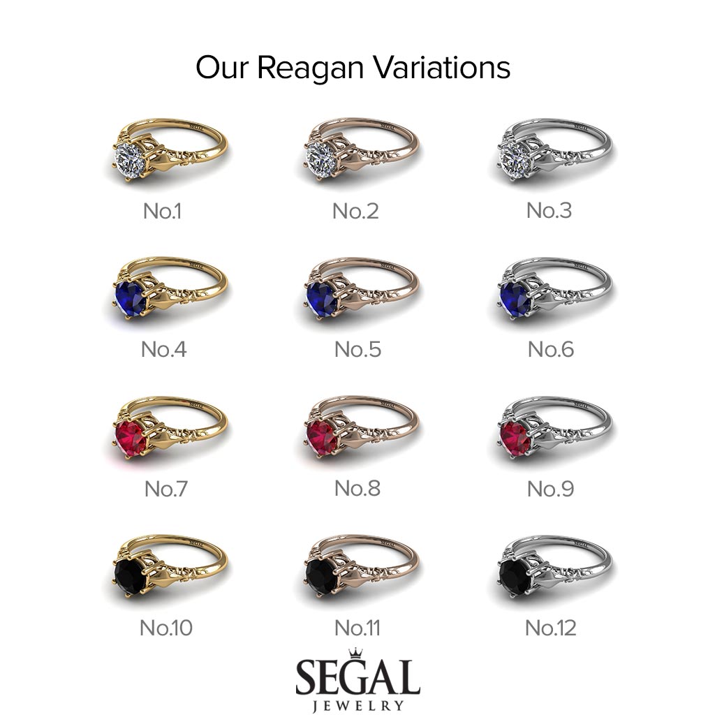 Art deco Leaves Structure Black Diamond Ring- Reagan no. 12