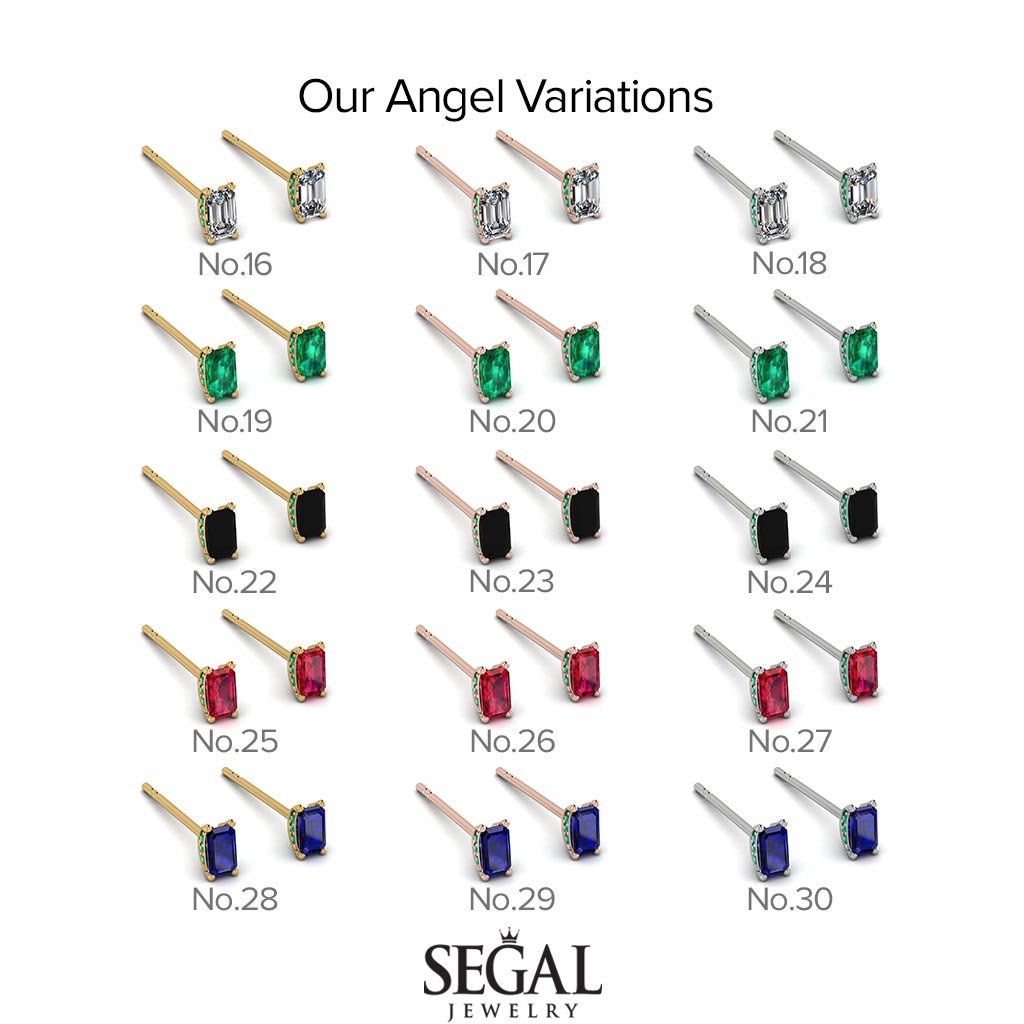 Hidden Diamonds Emerald Cut Ruby Earrings - Angel No. 11