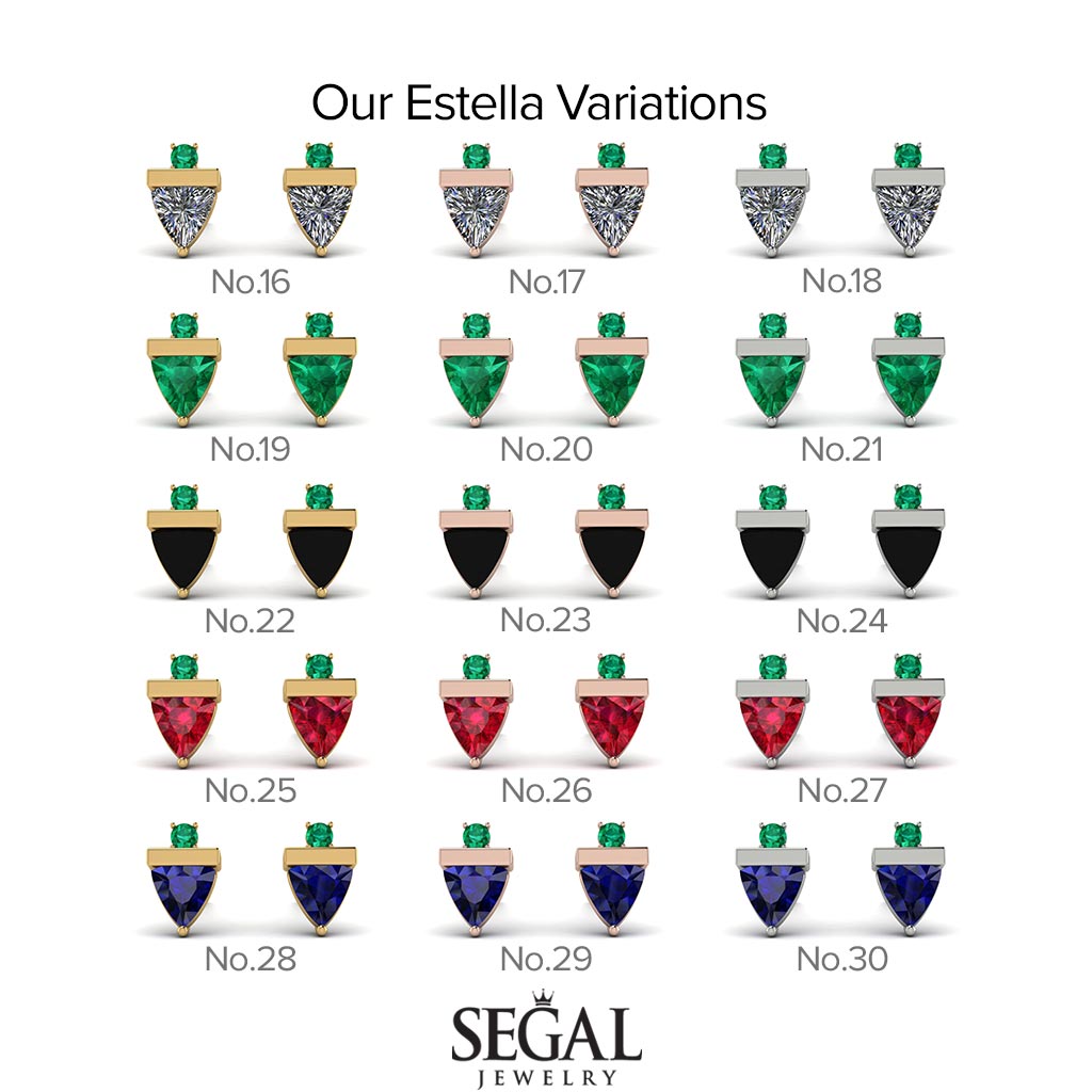 Triangle Sapphire Earrings With Round Stone - Estella No. 75