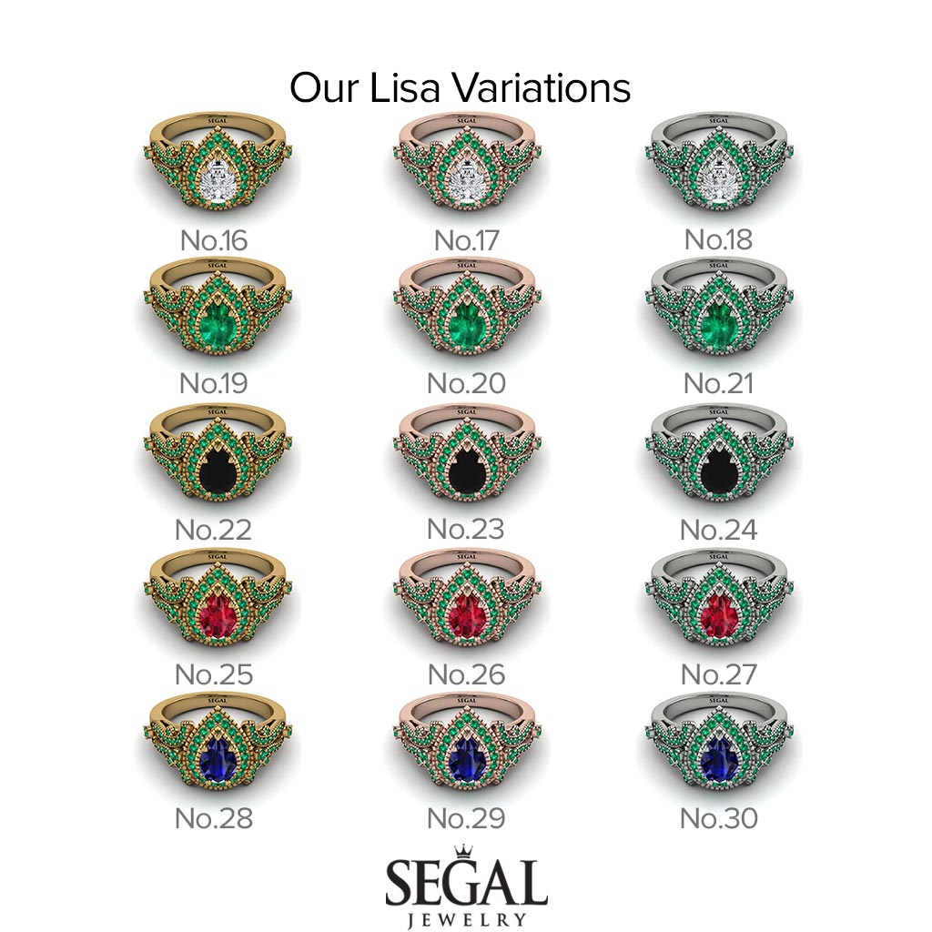 Milgrain Pear Cut Emerald Ring - Lisa No. 21