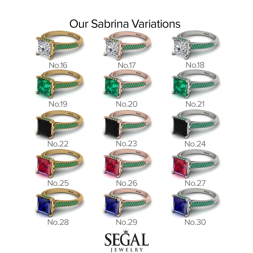 Two Tones Luxury Pave Princess Cut Black Diamond Engagement Ring With Hidden Stone - Sabrina No. 80