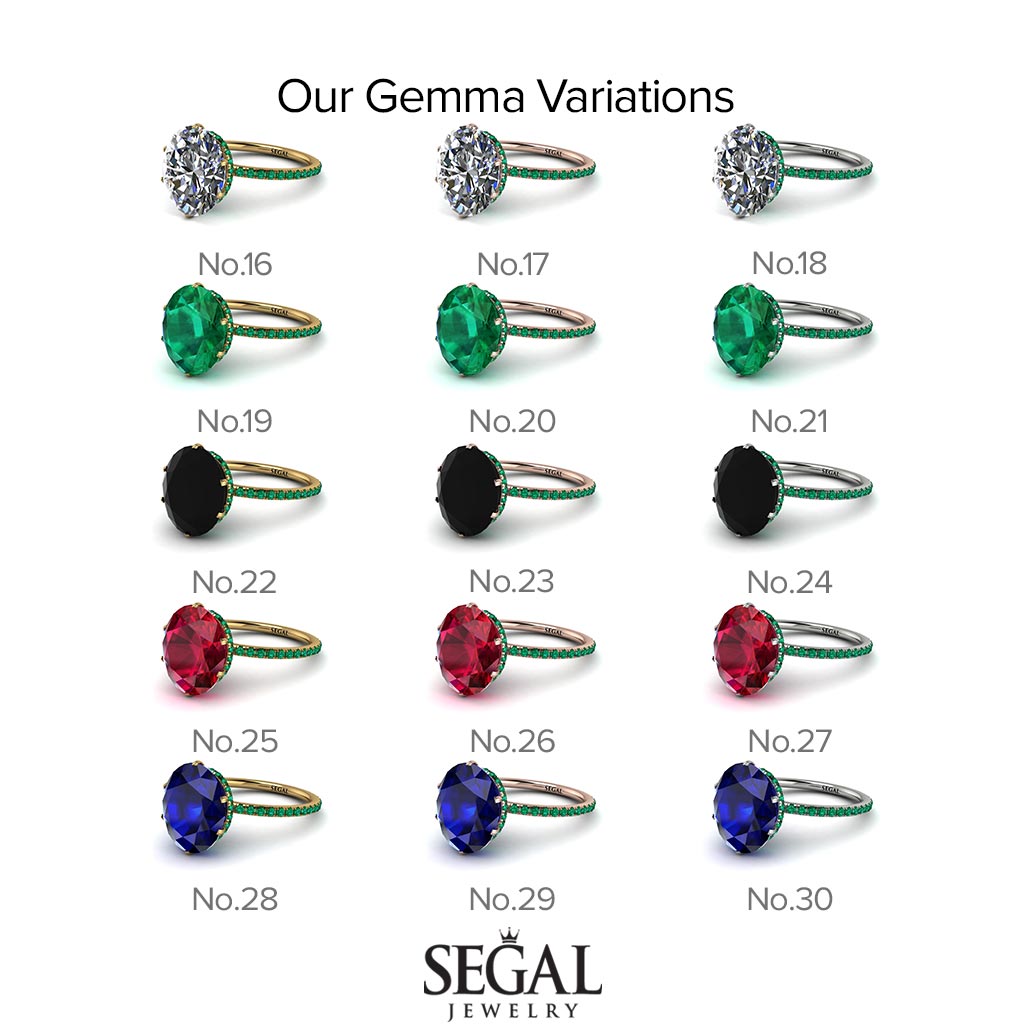 Two Tones Hidden Halo Oval Black Diamond Engagement Ring - Gemma No. 79