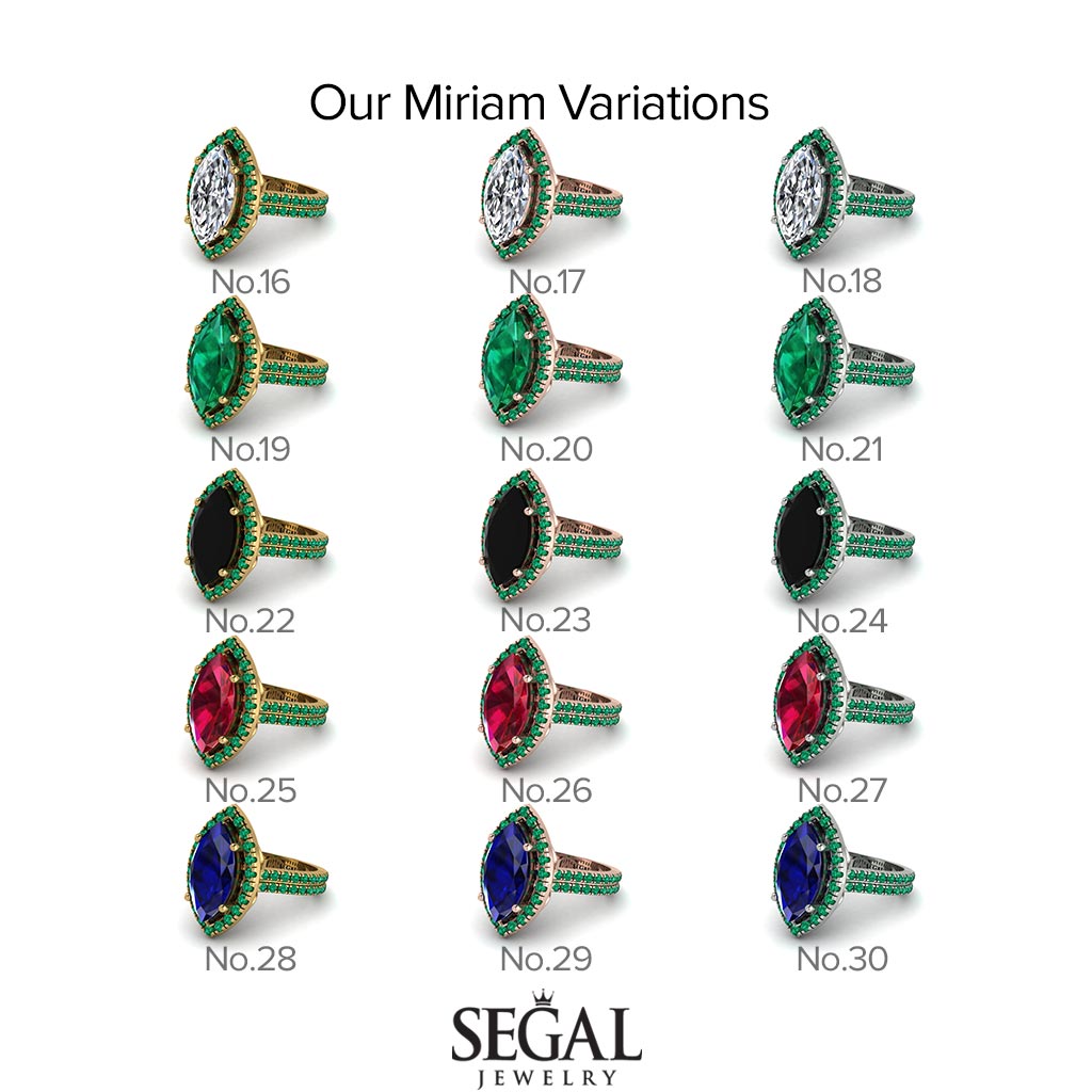 Two Tones Gorgeous Marquise Cut Diamond Pave Double Shank Engagement Ring With Hidden Stone - Miriam No. 78