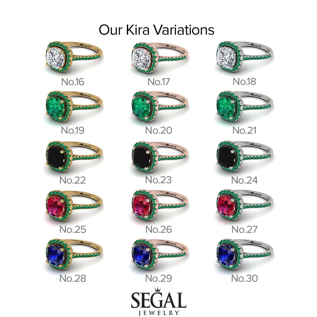 Two Tones Gorgeous Cushion Cut Black Diamond Pave Engagement Ring With Hidden Stone - Kira No. 80