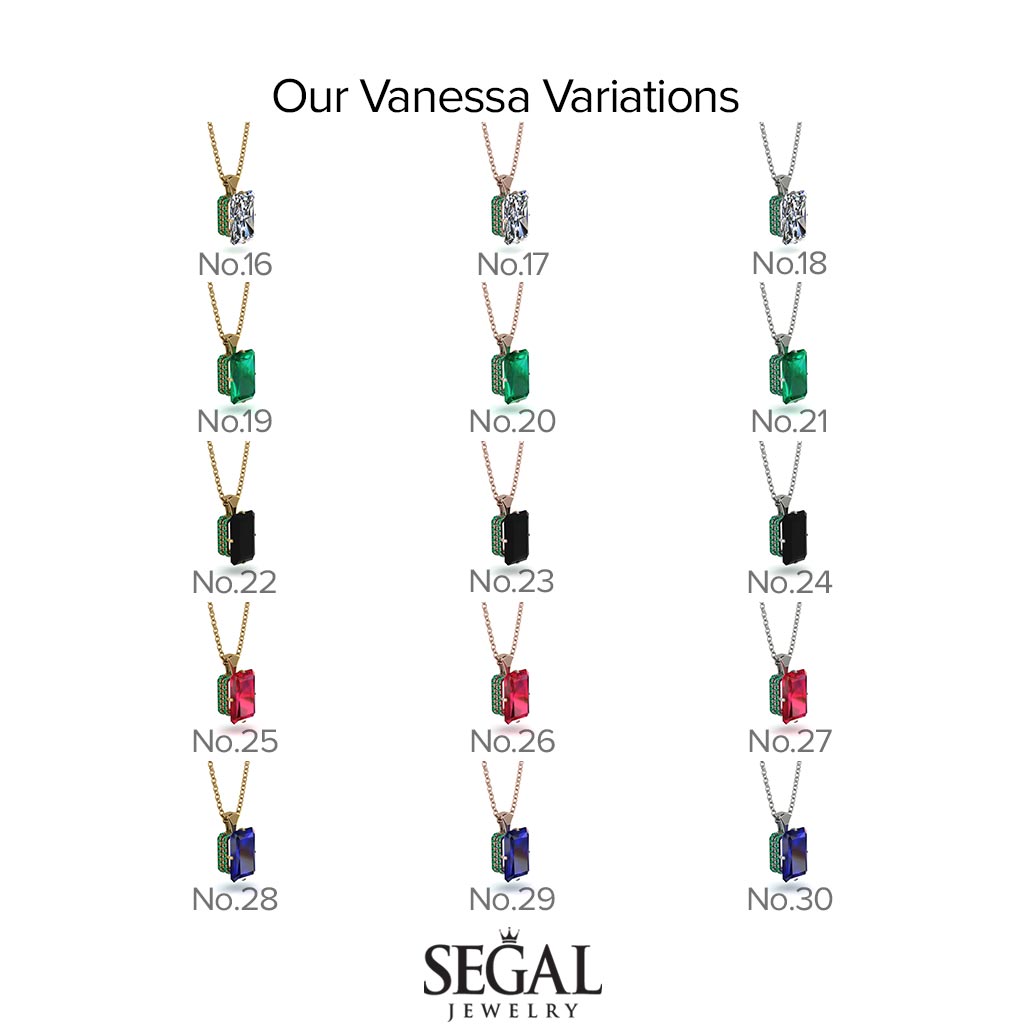 Hidden Halo Emerald Cut Diamond Necklace - Vanessa No. 62