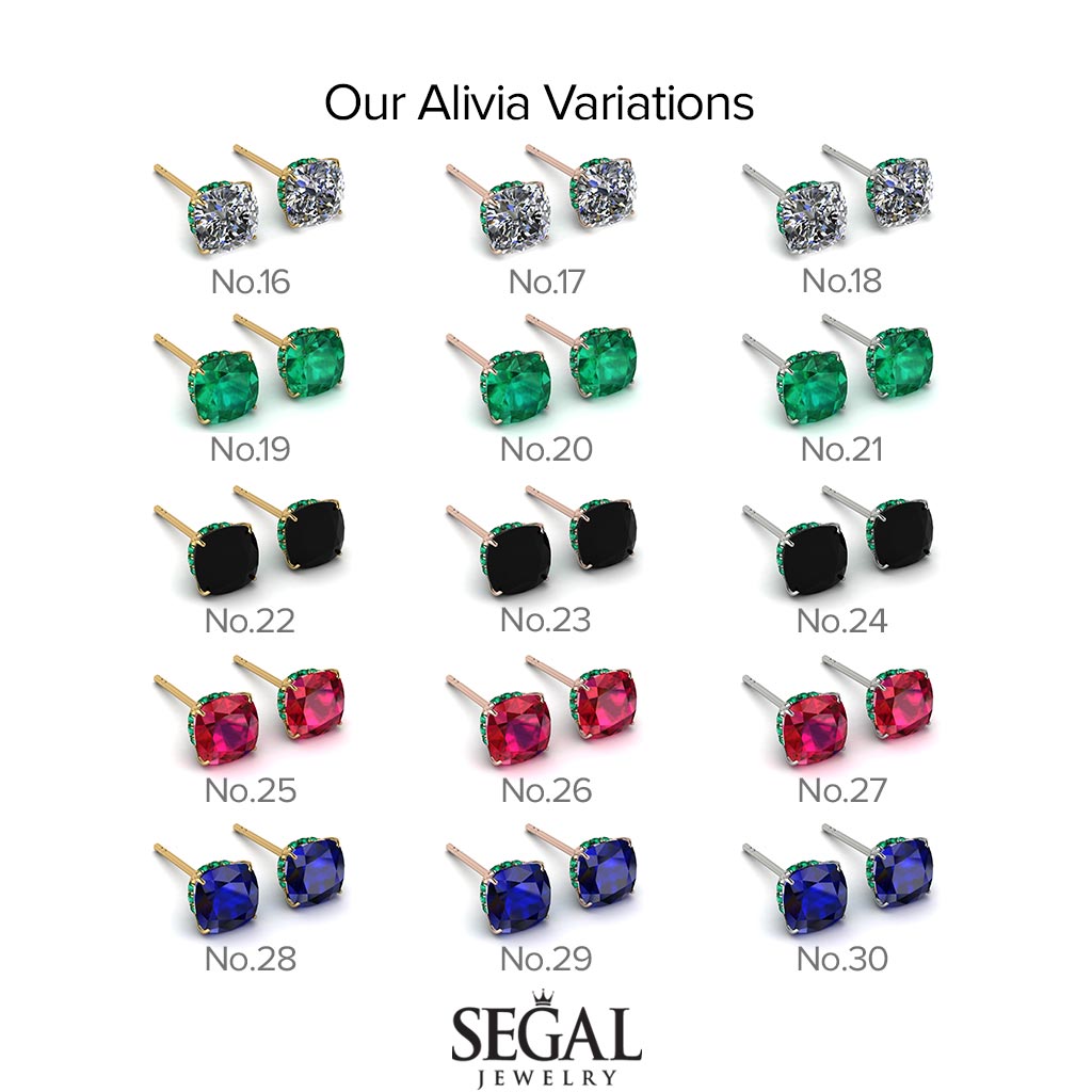 Hidden Halo Cushion Emerald Earrings - Alivia No. 64