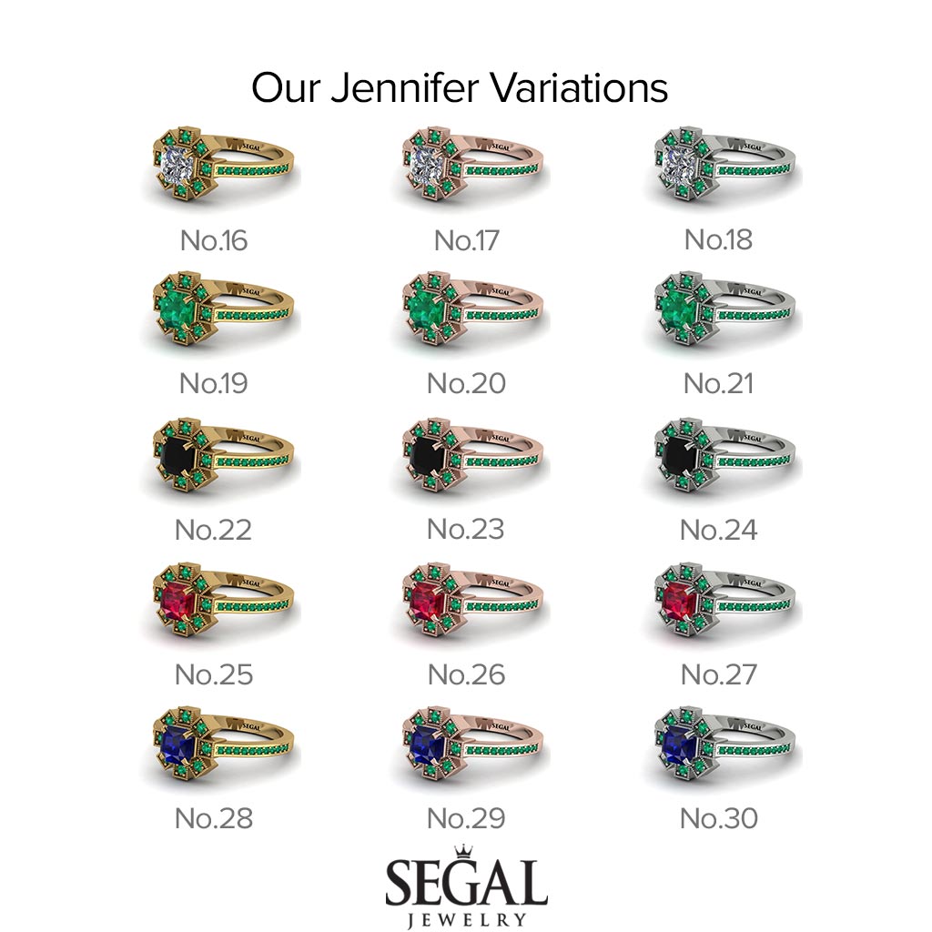 Geometrical Radiant Emerald Engagement Ring - Jennifer No. 65