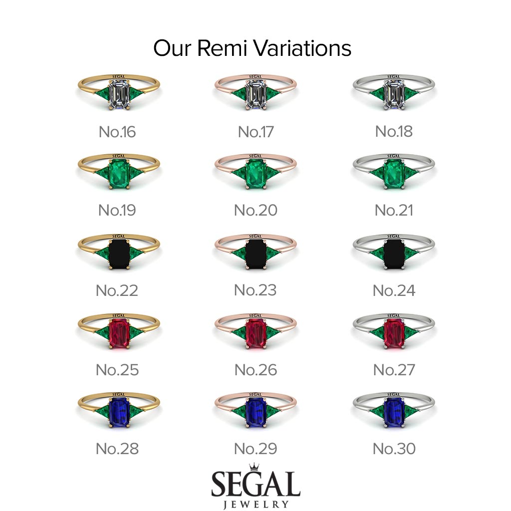 Emerald Cut Diamond With Triangles Ring - Remi No. 62