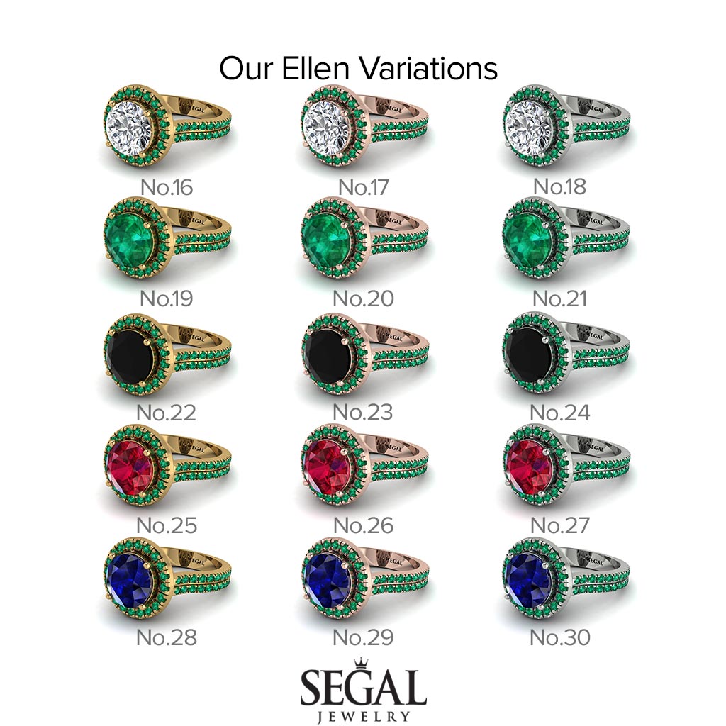 Two Tones Gorgeous Round Cut Diamond Pave Double Shank Engagement Ring With Hidden Stone - Ellen No. 78