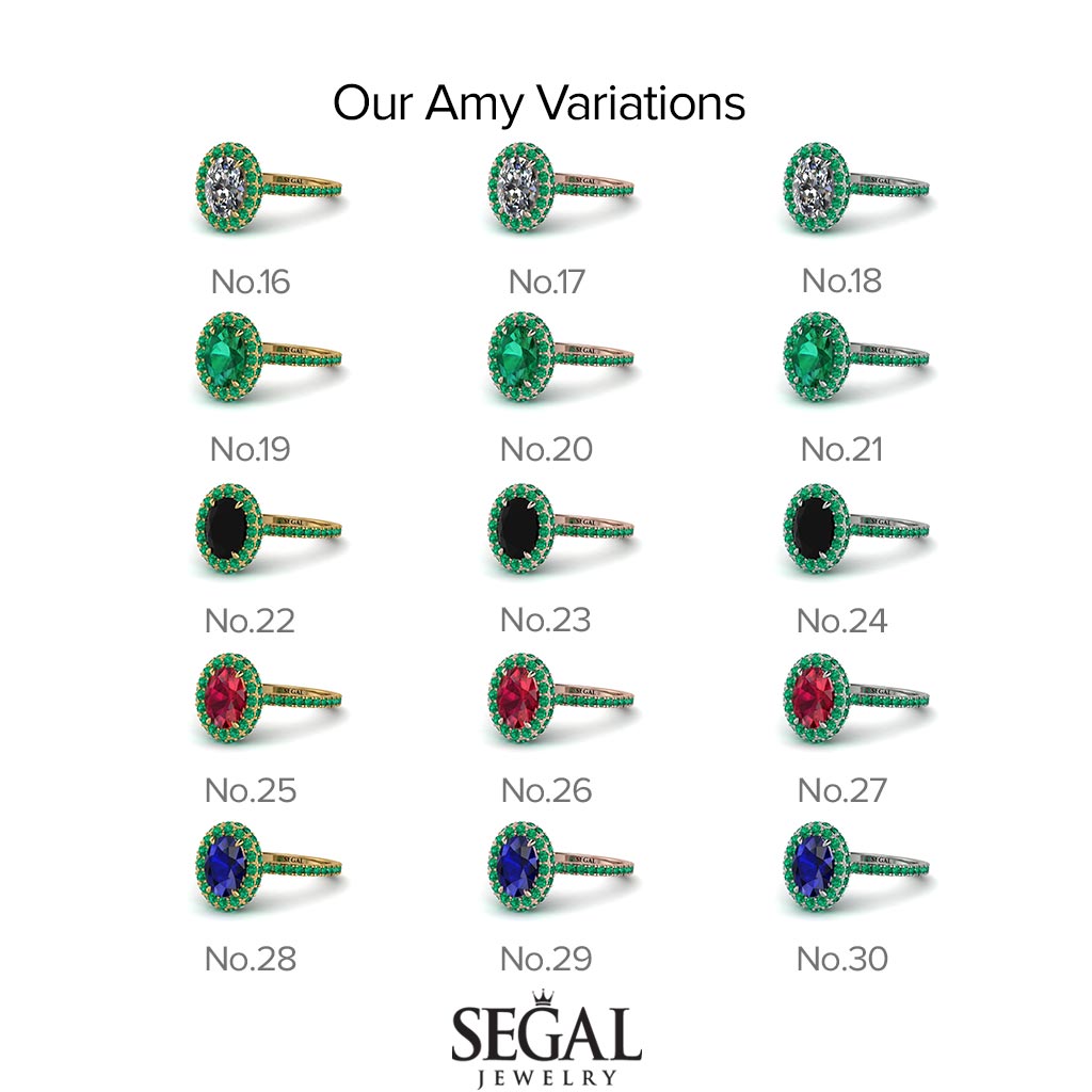 Two Tones Oval Diamond Halo Hidden Diamonds Ring - Amy No. 78