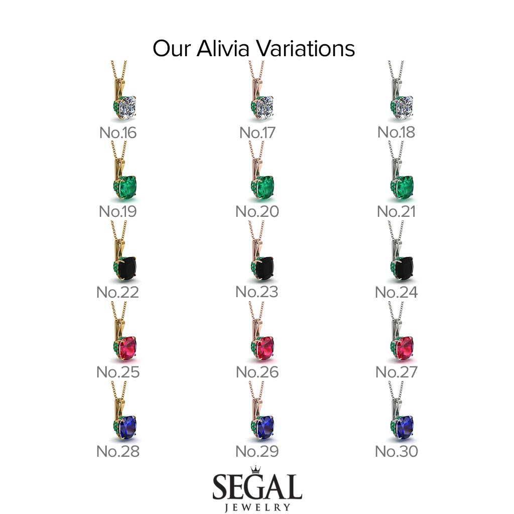 Hidden Halo Cushion Diamond Necklace - Alivia No. 1