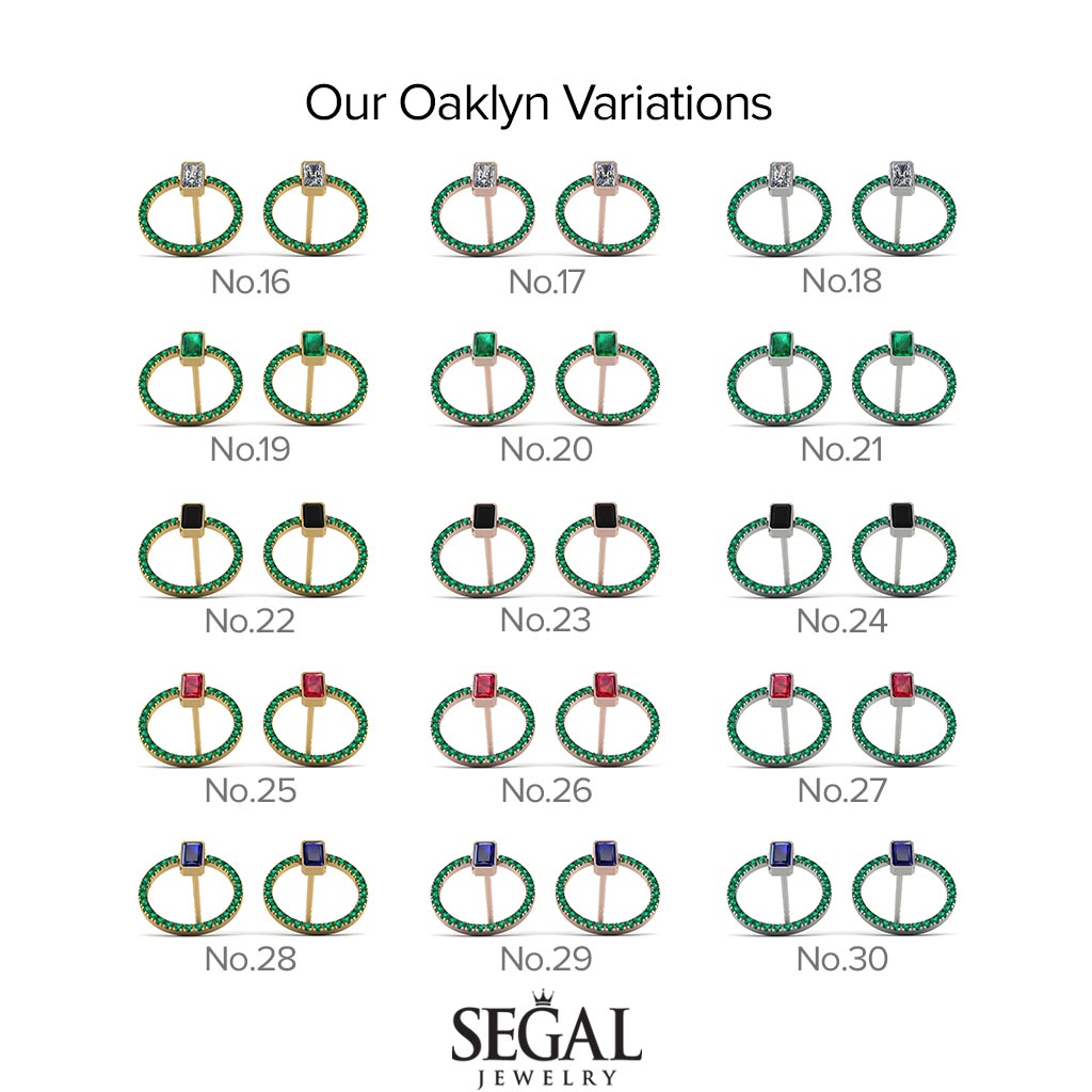 Emerald Cut Circle Ruby Earrings - Oaklyn No. 10