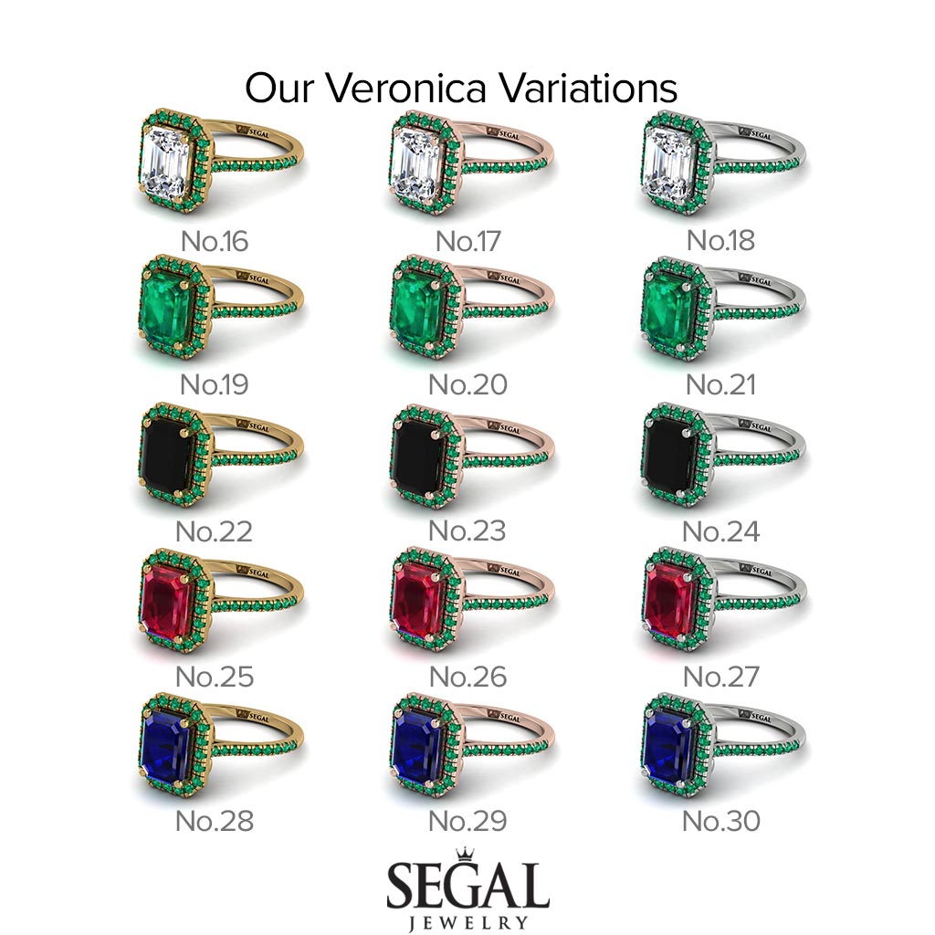 Two Tones Gorgeous Emerald Cut Diamond Pave Engagement Ring With Hidden Stone - Veronica No. 77