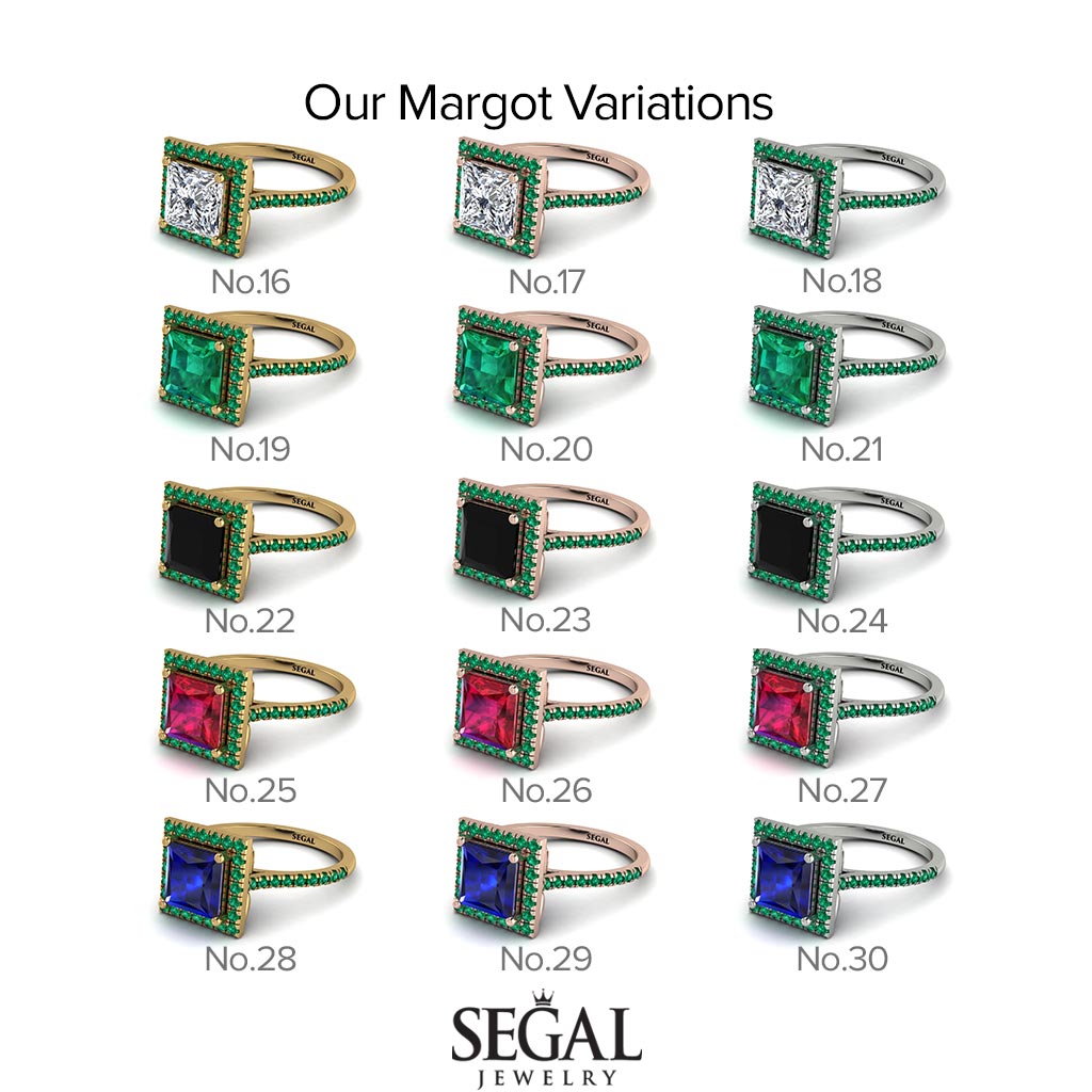 Two Tones Gorgeous Princess Cut Black Diamond Pave Engagement Ring With Hidden Stone - Margot No. 79