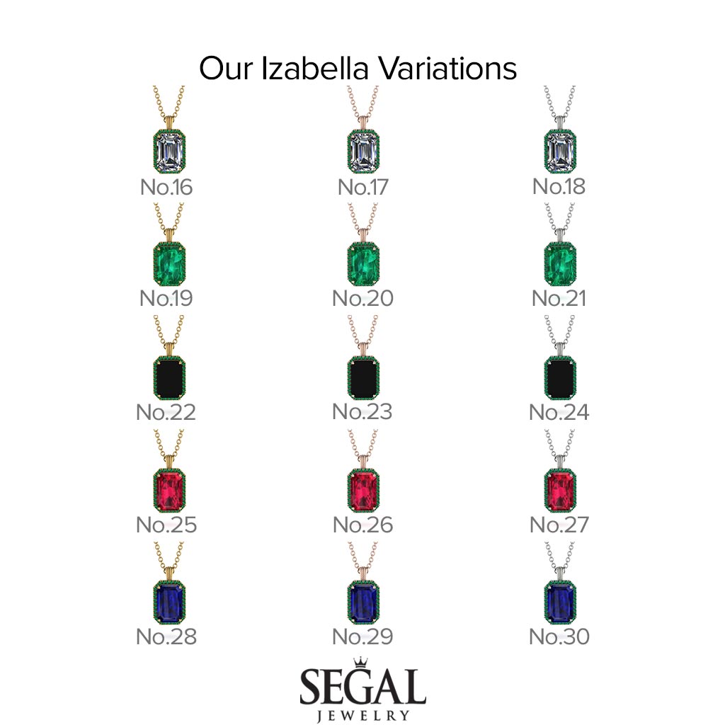 Halo Emerald Cut Sapphire Necklace - Izabella No. 73