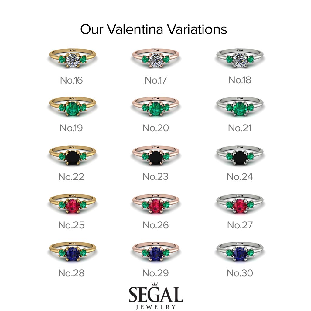 Classic Three Stone Ruby Engagement Ring - Valentina No. 10