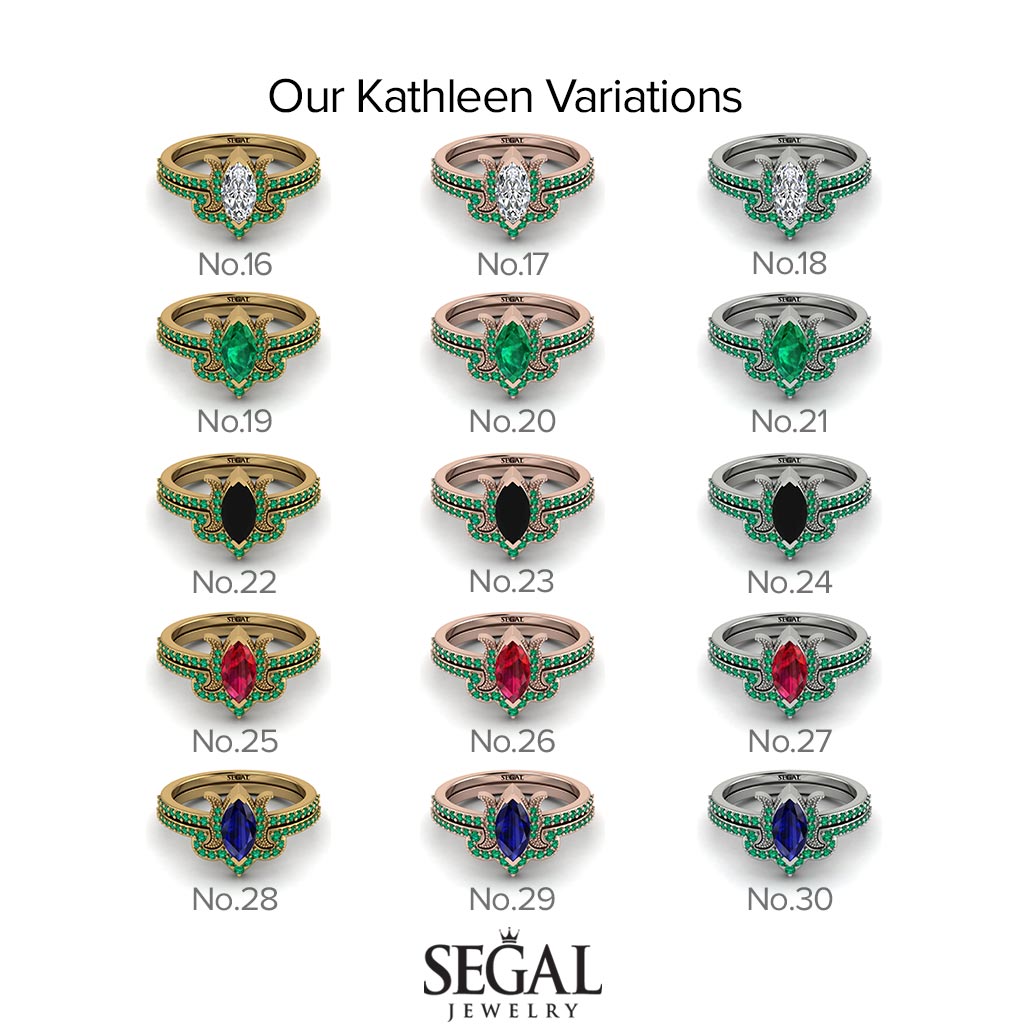 Marquise Cut Black Diamond Pave Bridal Set - Kathleen No. 24