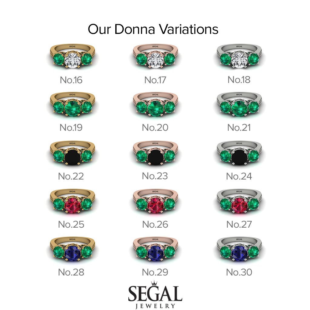 Three Stones Black Diamond Braches Ring - Donna No. 38
