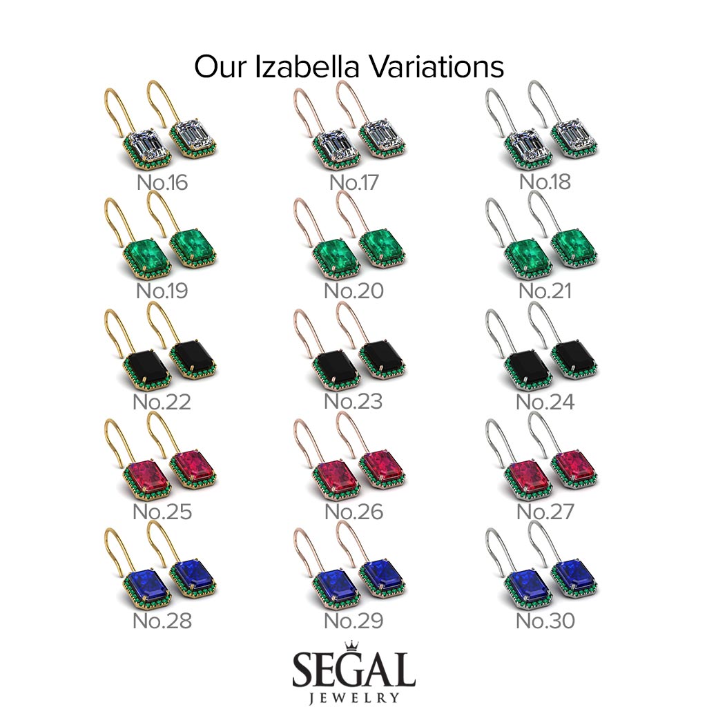 Halo Emerald Cut Diamond Earrings - Izabella No. 2