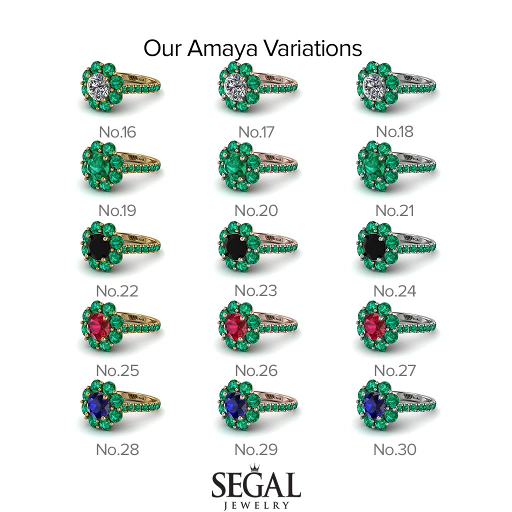 Glamorous Emerald Halo Engagement Ring - Amaya No. 65