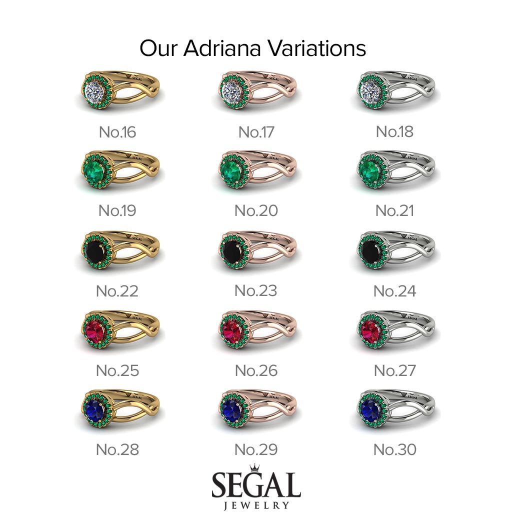 Split Shank Halo Emerald Engagement Ring - Adriana No. 36