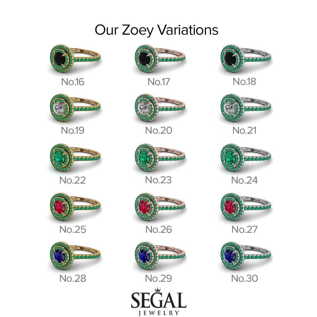 Double Halo Emerald Ring - Zoey No. 22