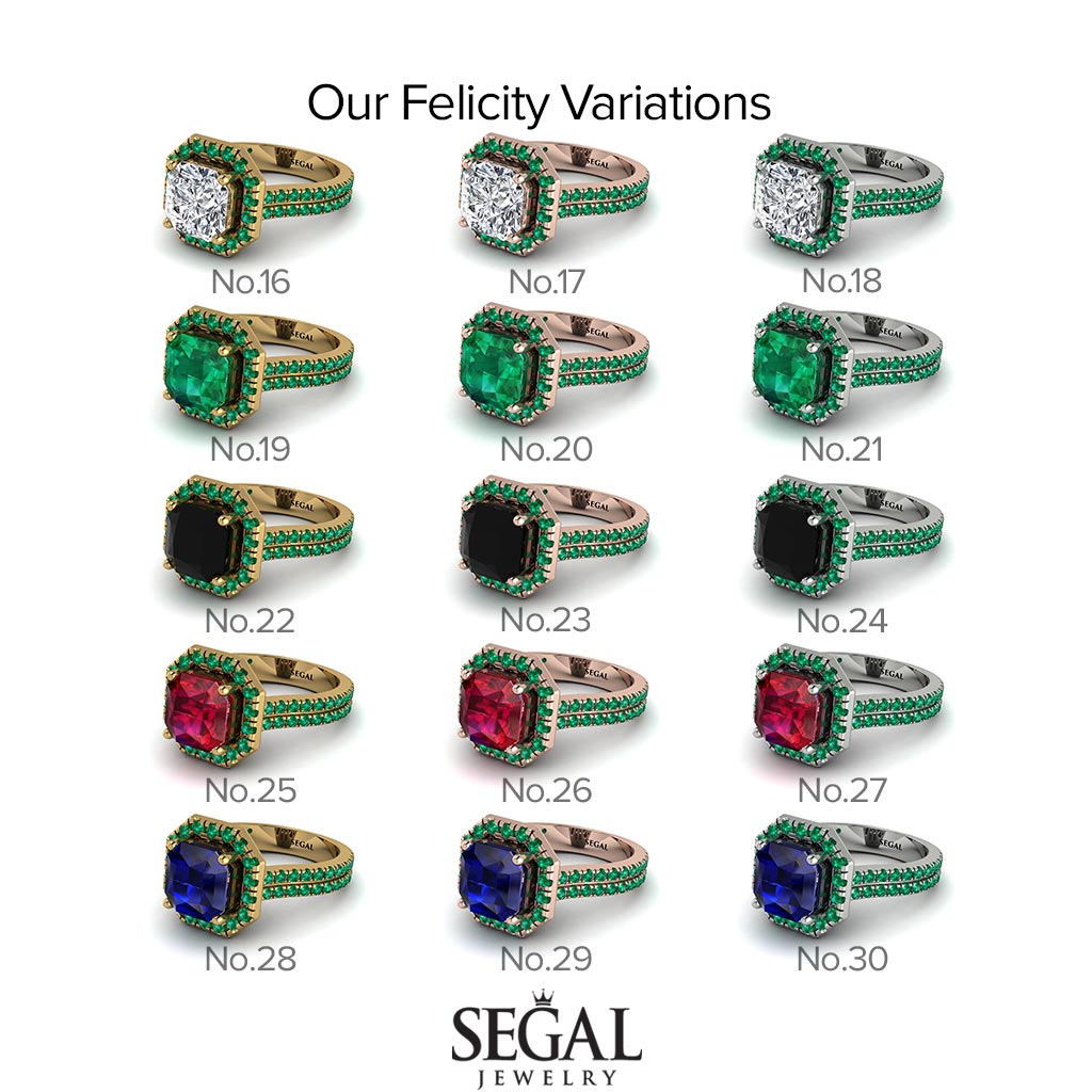 Two Tones Gorgeous Radiant Cut Black Diamond Pave Double Shank Engagement Ring With Hidden Stone - Felicity No. 79