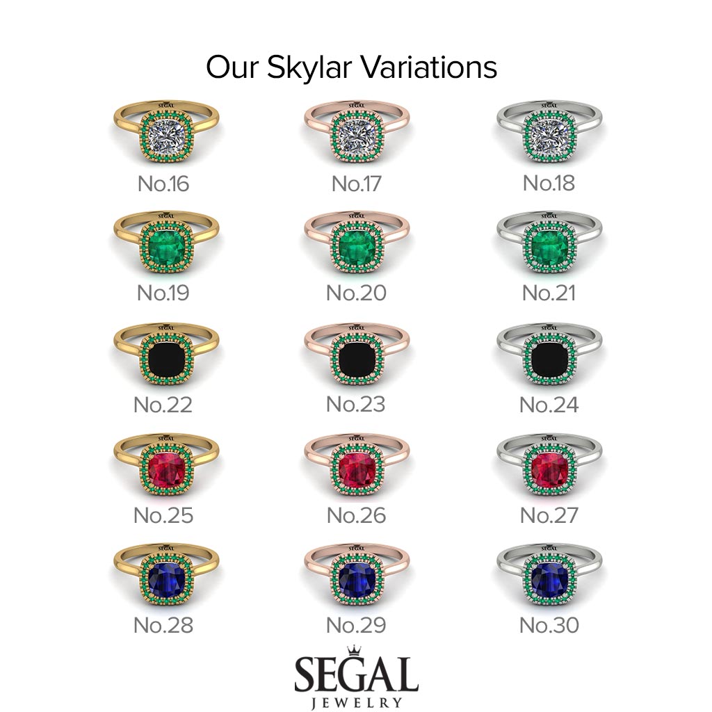 Two Tones Vintage Classic Halo Cushion Diamond Ring - Skylar No. 78