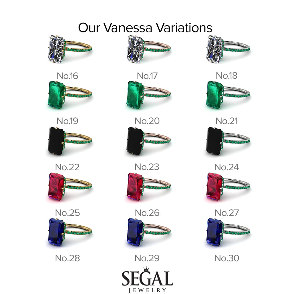 Hidden Halo Emerald Cut Emerald Engagement Ring - Vanessa No. 66