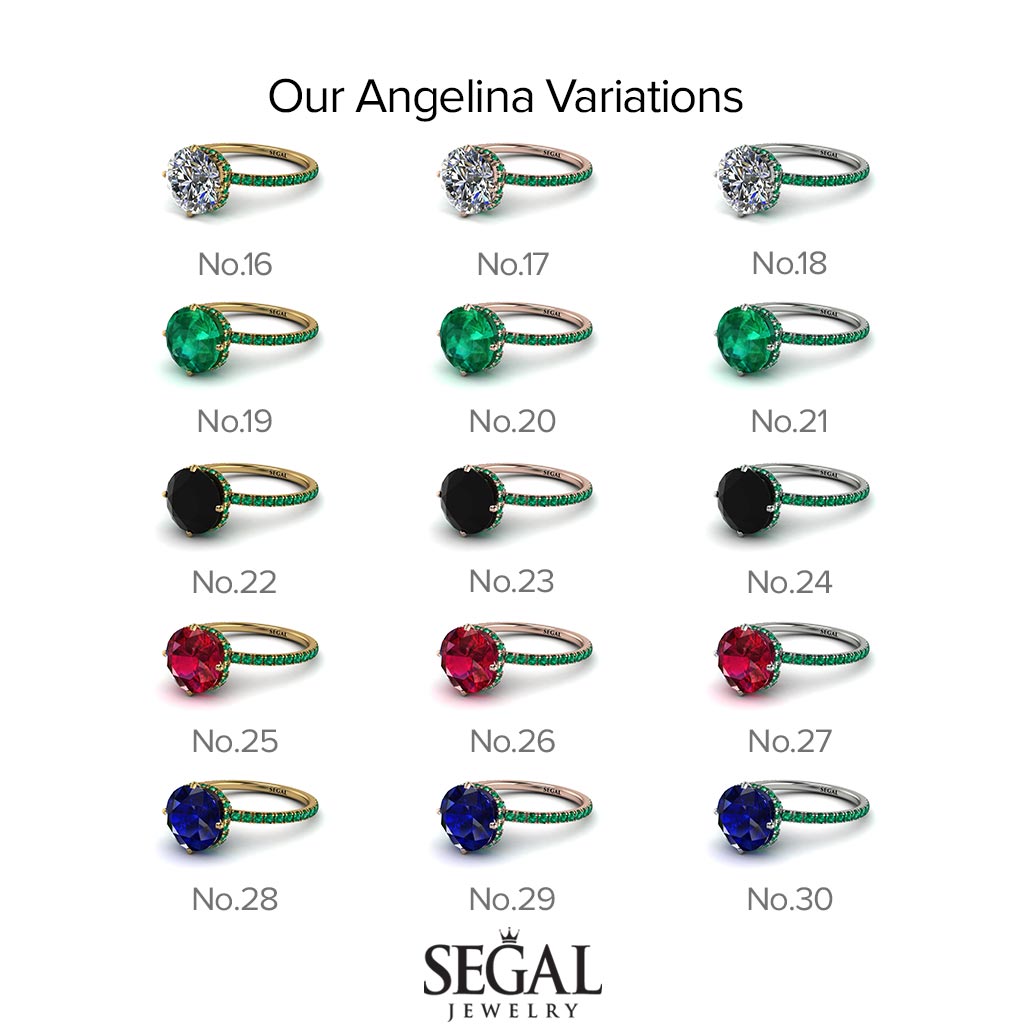 Two Tones Double Hidden Halo Black Diamond Engagement Ring - Angelina No. 80