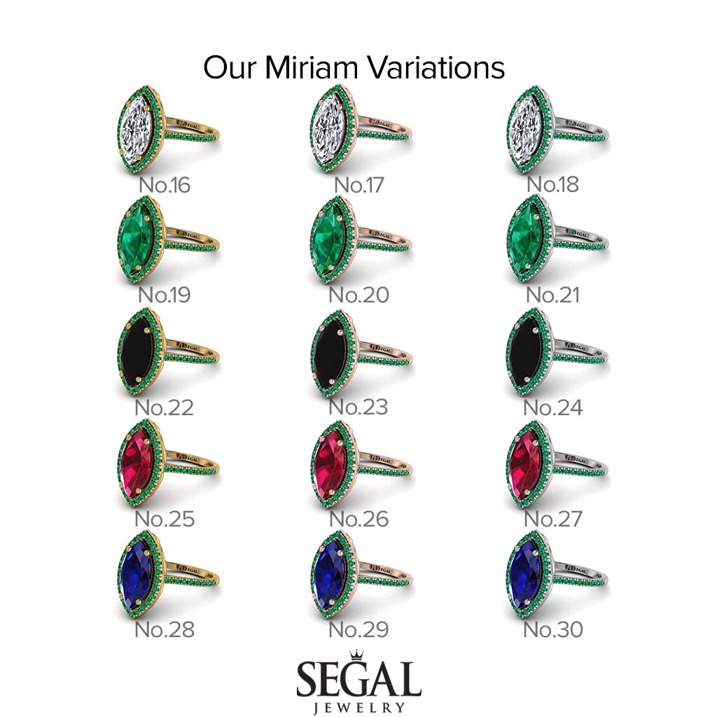 Gorgeous Marquise Cut Emerald Pave Engagement Ring With Hidden Stone - Miriam No. 65