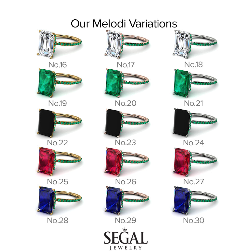 Hidden Halo Emerald Cut Sapphire Engagement Ring - Melodi No. 14