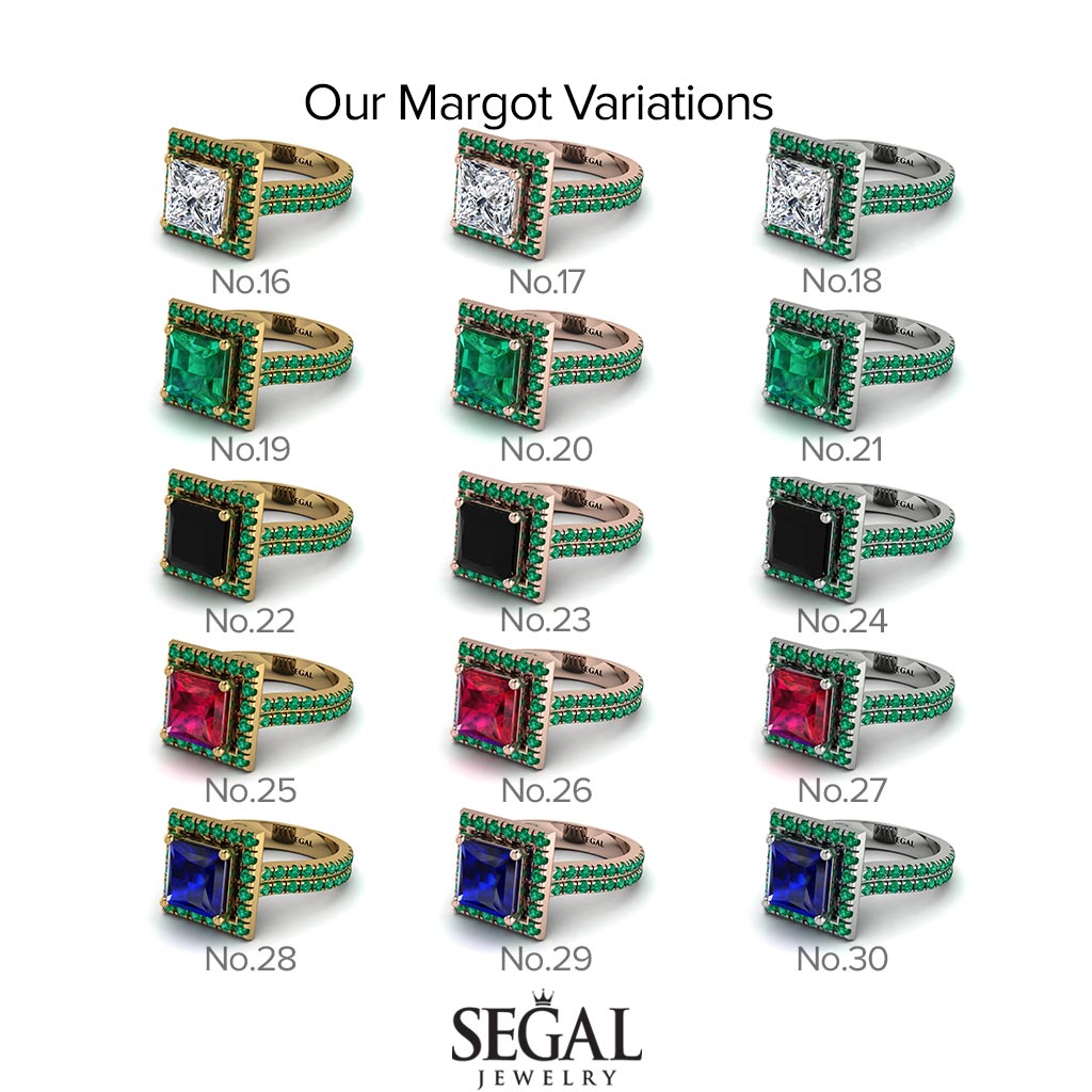 Two Tones Gorgeous Princess Cut Diamond Pave Double Shank Engagement Ring With Hidden Stone - Margot No. 76