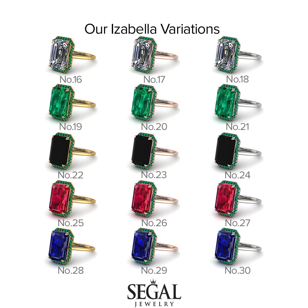 Two Tones Halo Emerald Cut Halo Diamond Engagement Ring - Izabella No. 76