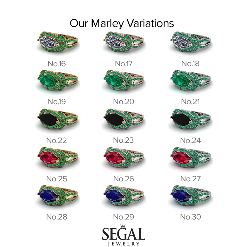 Two Tones Milgrain Marquise Black Diamond Engagement Ring - Marley No. 79